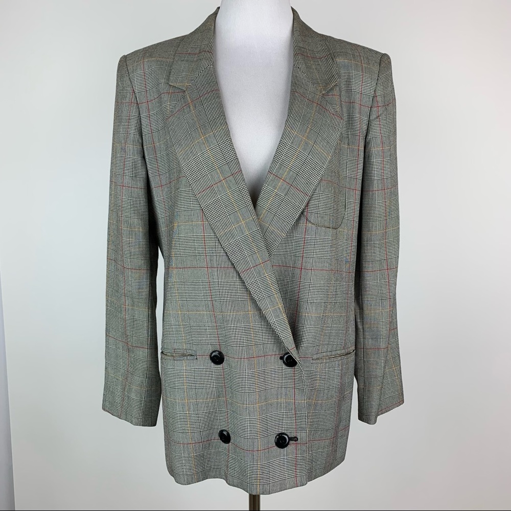 Vintage Jones Wear Plaid Double Breasted Blazer Sz 8 - Picture 1 of 14